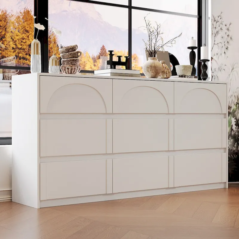 White 6-Drawer Storage Chest, Arch-Front Dresser Cabinet