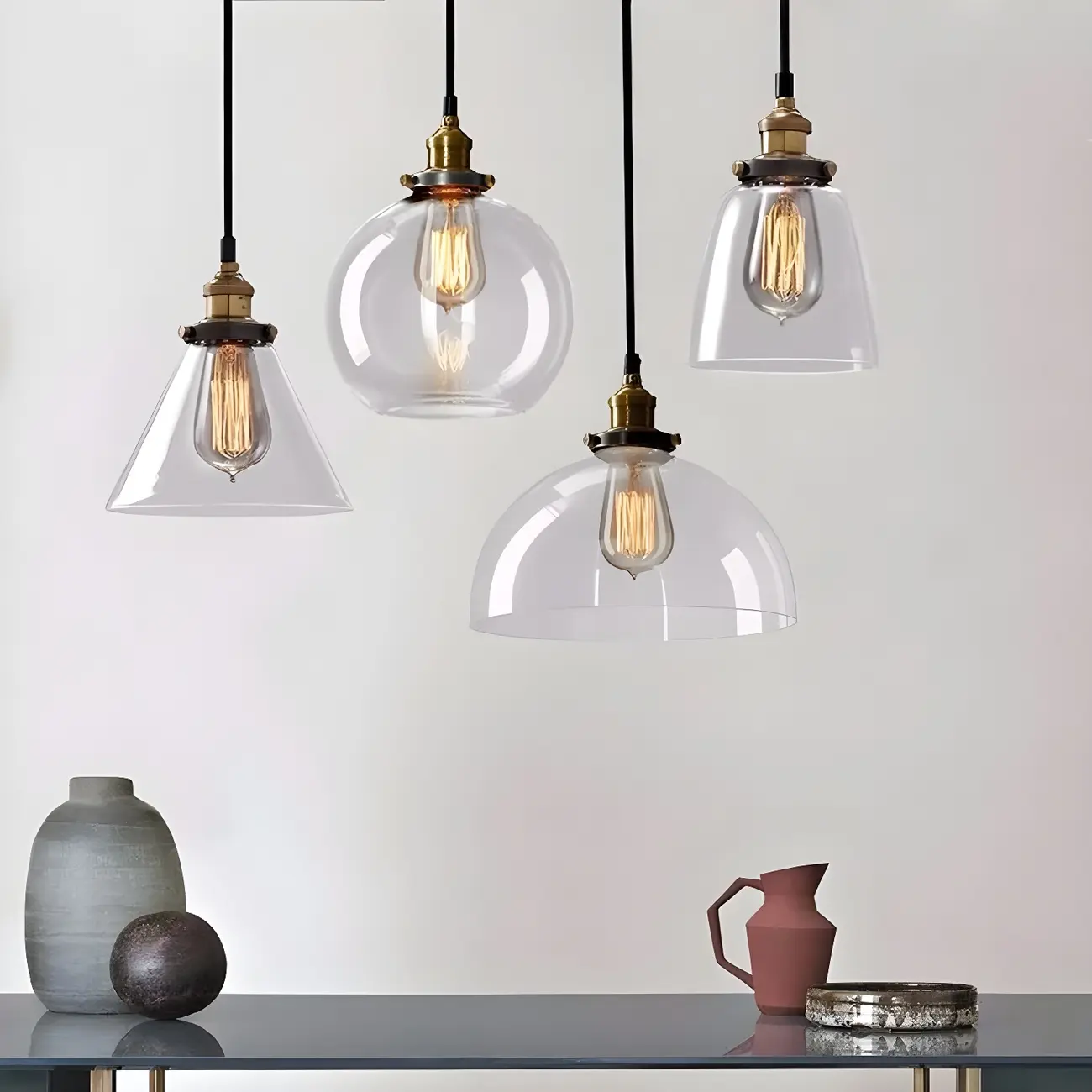 Industrial Geometric Clear Glass Lampshade Kitchen 1-light Pendant Light