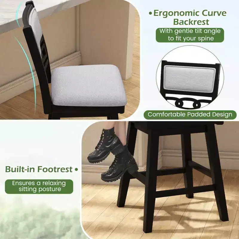 Costway 25 Swivel Counter Height Chairs Set of 2/4 with Upholstered Hollow Backrest