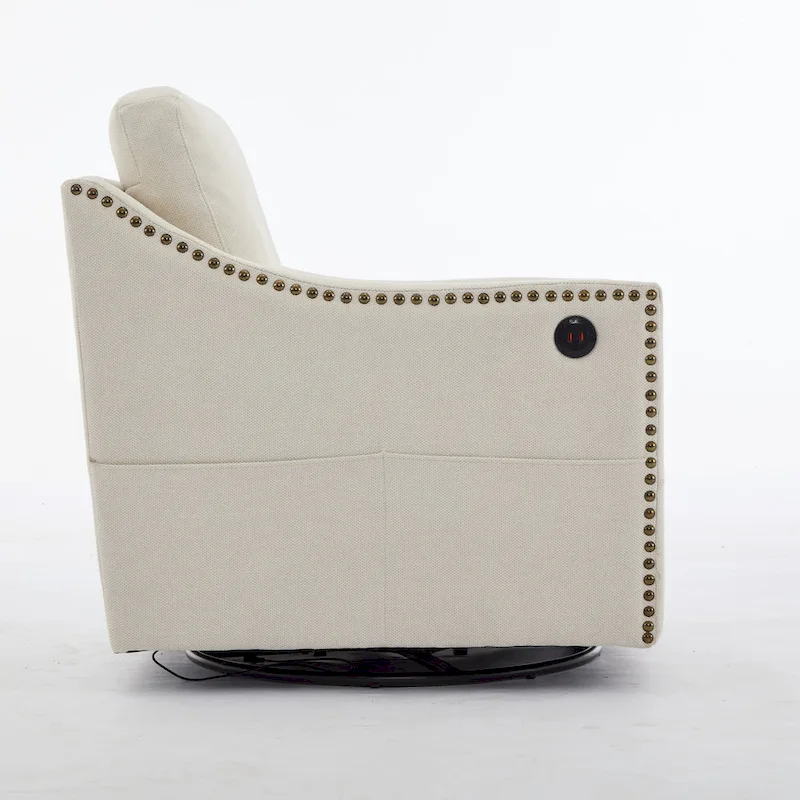 Cream White Modern 30.3  Accent Chair with USB