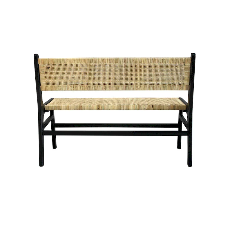 Natural Rattan Woven Bench with Solid Wood Frame – Multi-Color, 2-Seat