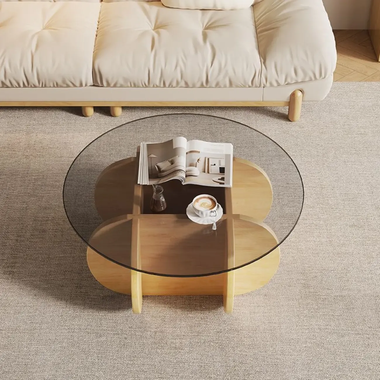 Modern Postmodern Glass Top Cross Legs Coffee Table