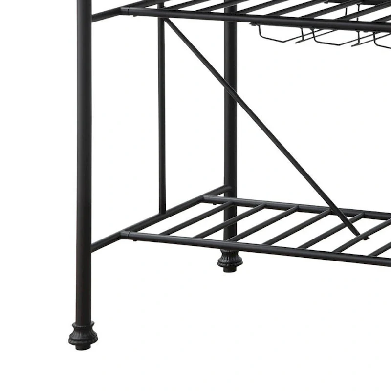 Kitchen Island with Marble Top and Slatted Shelf, Black and White