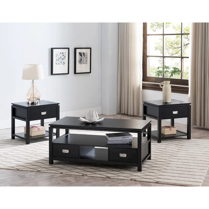 Black Finish Wood 3-Pack Coffee Table