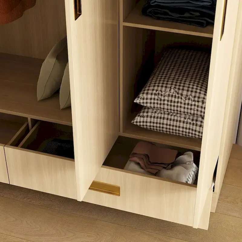 Wardrobe Closet Cabinet with Gold Handles and Optional Top Cabinet