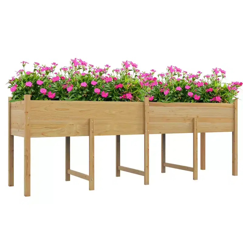 Outsunny 7.4' x 1.8' x 2.6' Raised Garden Bed Kit, Extra Large Elevated Wood Planter Box with Legs & Drainage Holes, 220 lbs. Capacity