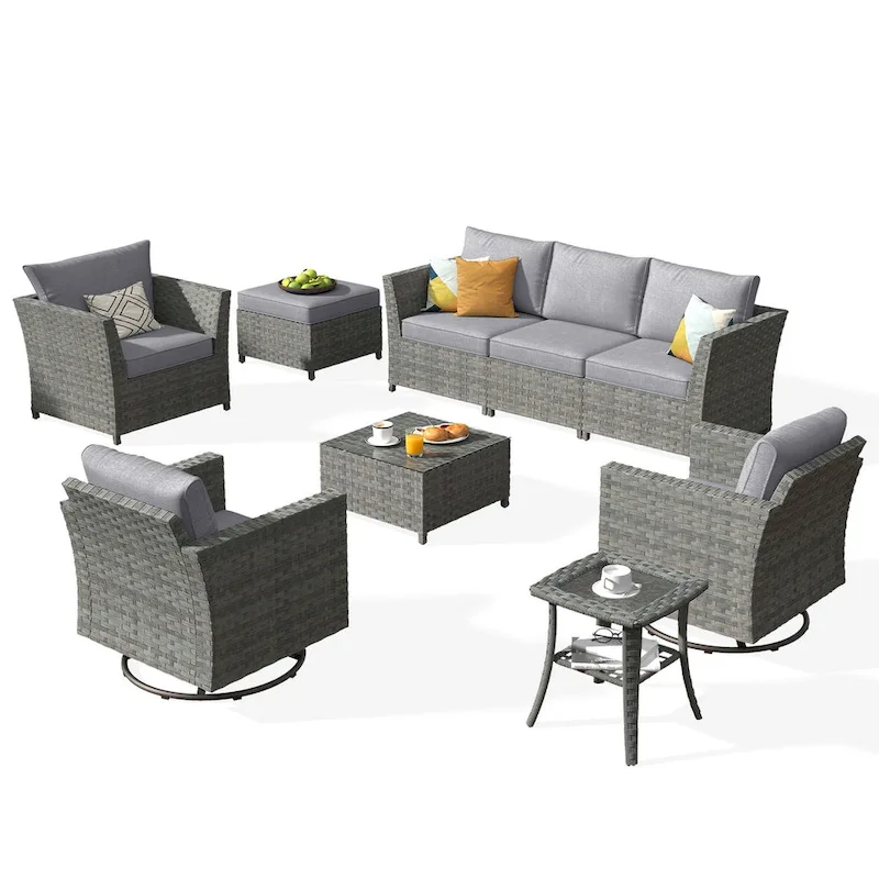 XIZZI 9-piece Patio Furniture Sectional Set with Swivel Rocking Chairs
