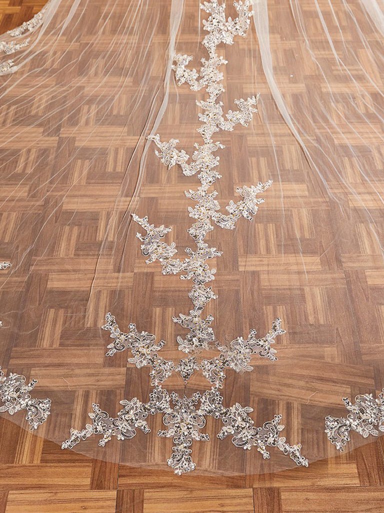 Luxury Sequins Lace Cathedral Train Veil Bridal Veil Wedding Veil