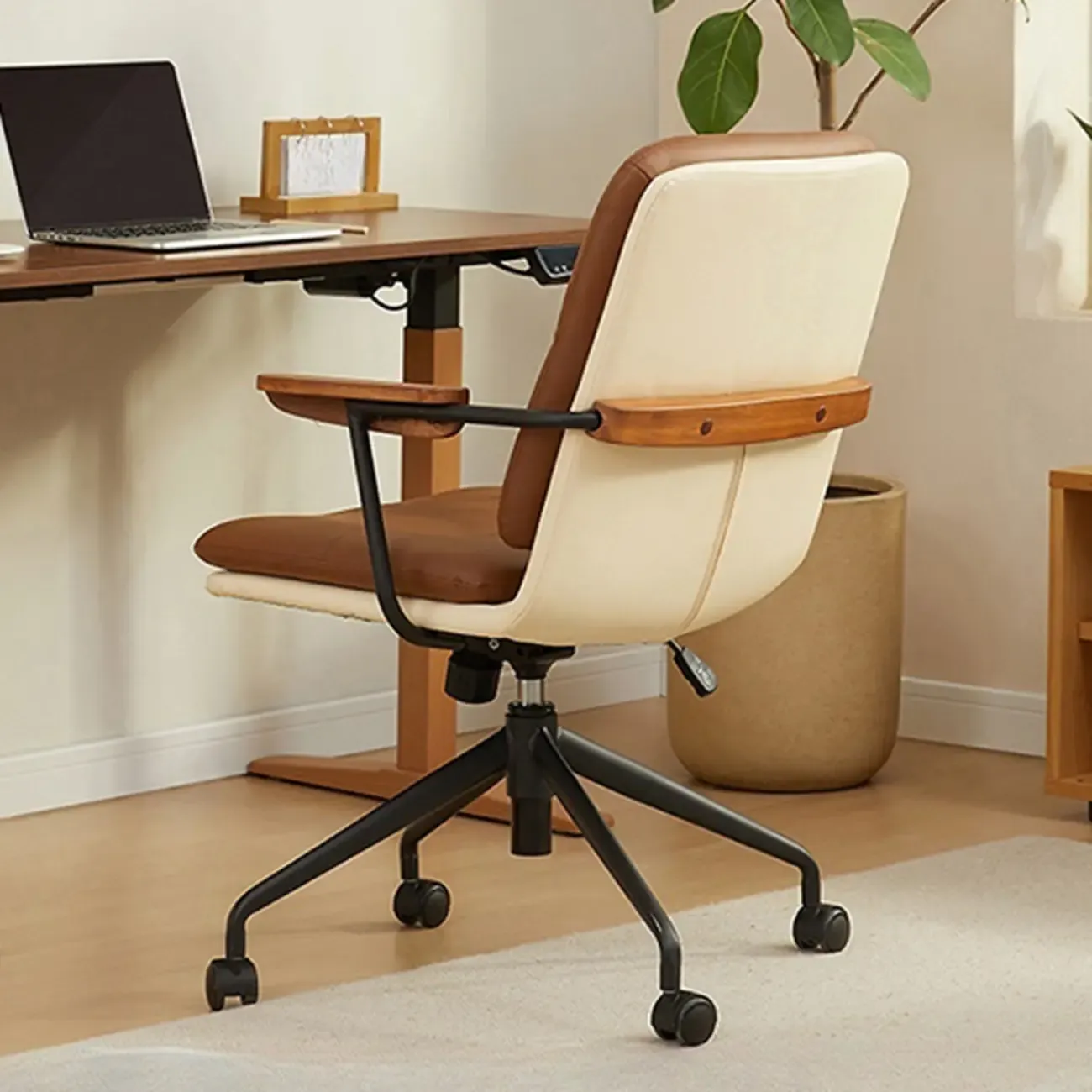 Modern Brown Upholstered Adjustable Swivel Office Chair