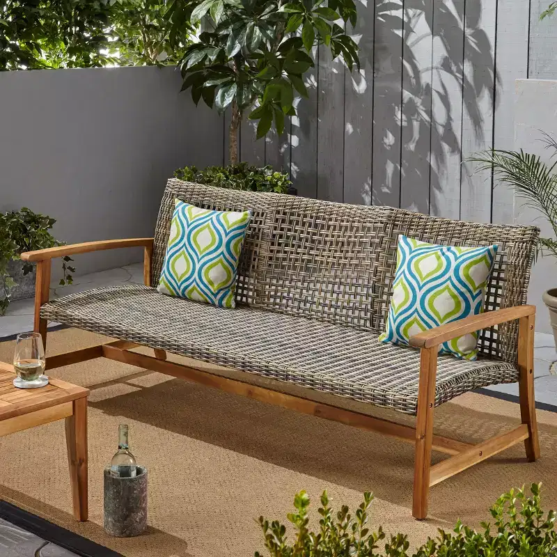 Christopher Knight Home Sewell Outdoor 85 Acacia Wood and Wicker 3 Seater Sofa