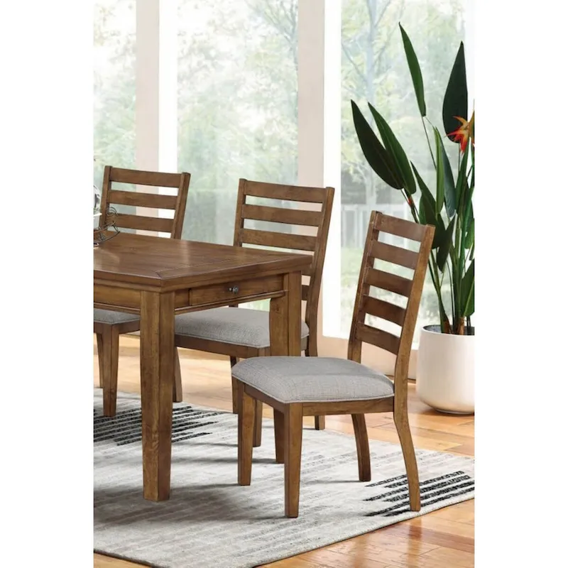 Set of 2pc Side Chairs Walnut Light Gray Ladder Back Chairs