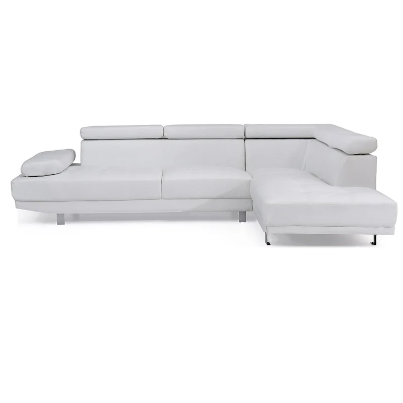 White Faux Leather L-Shape Sectional Sofa, 2-3 Seater, 109