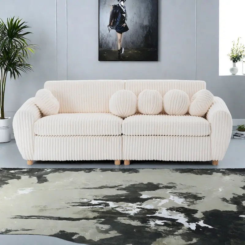 84.4  Corduroy 3-Seater Sofa with Solid Wood Frame, Comfortable Cushions