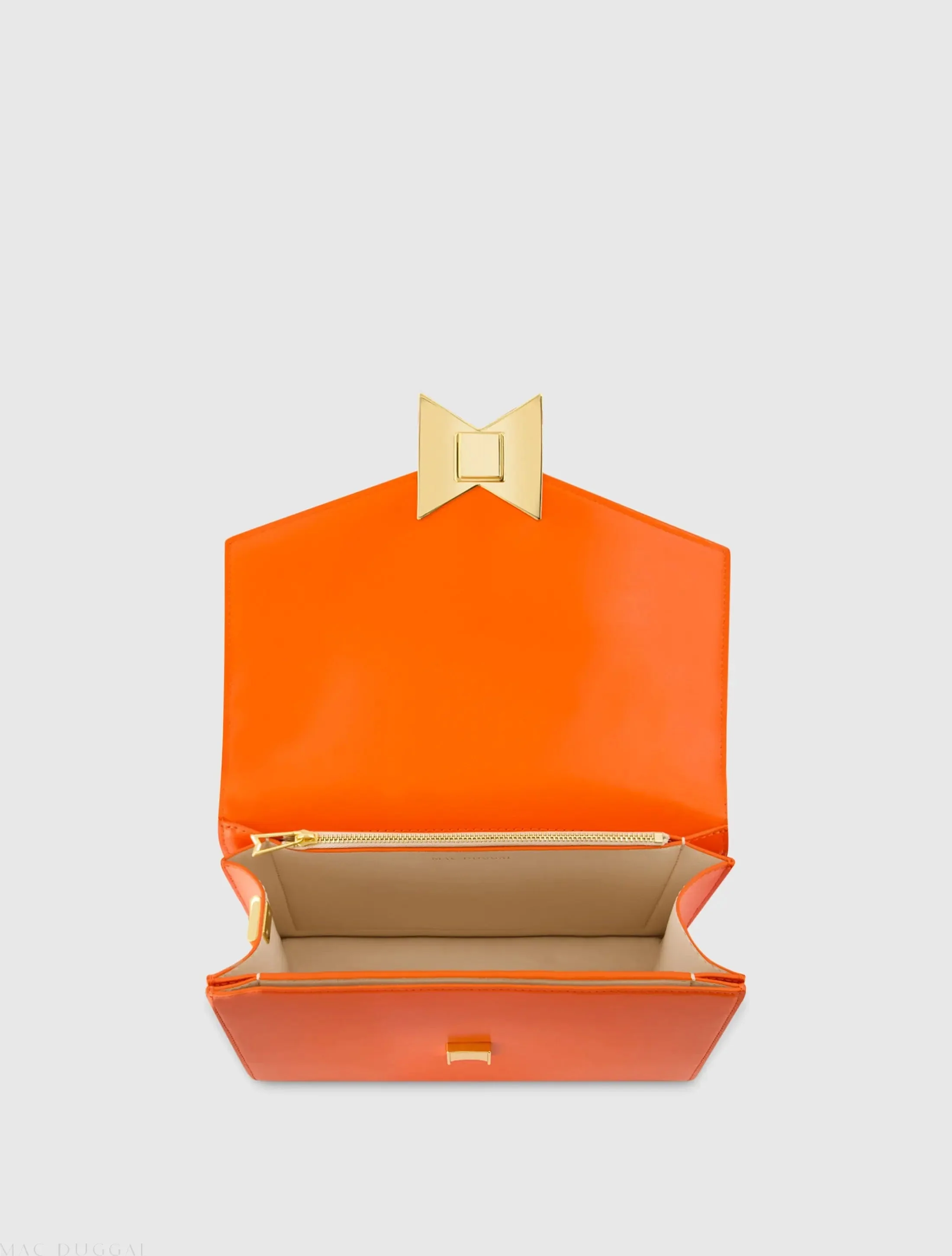 Orange Classic Leather Medium Shoulder Bag with Detachable Strap