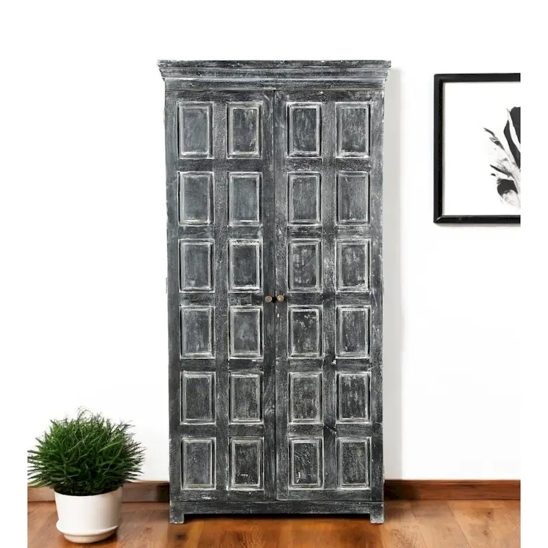 HomeRoots 72  Dark Gray Solid Wood Pantry Or Storage Closet - 36' X '72' X '18