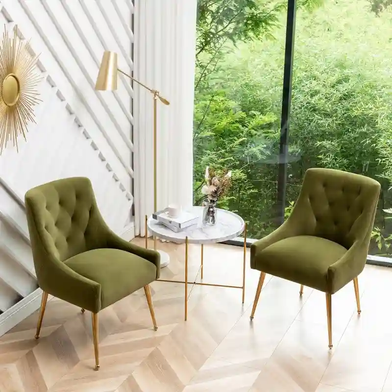 Modern Dining Chairs Set of 2, Upholstered Accent Chair Tufted Back Armless Chair with Back Pull