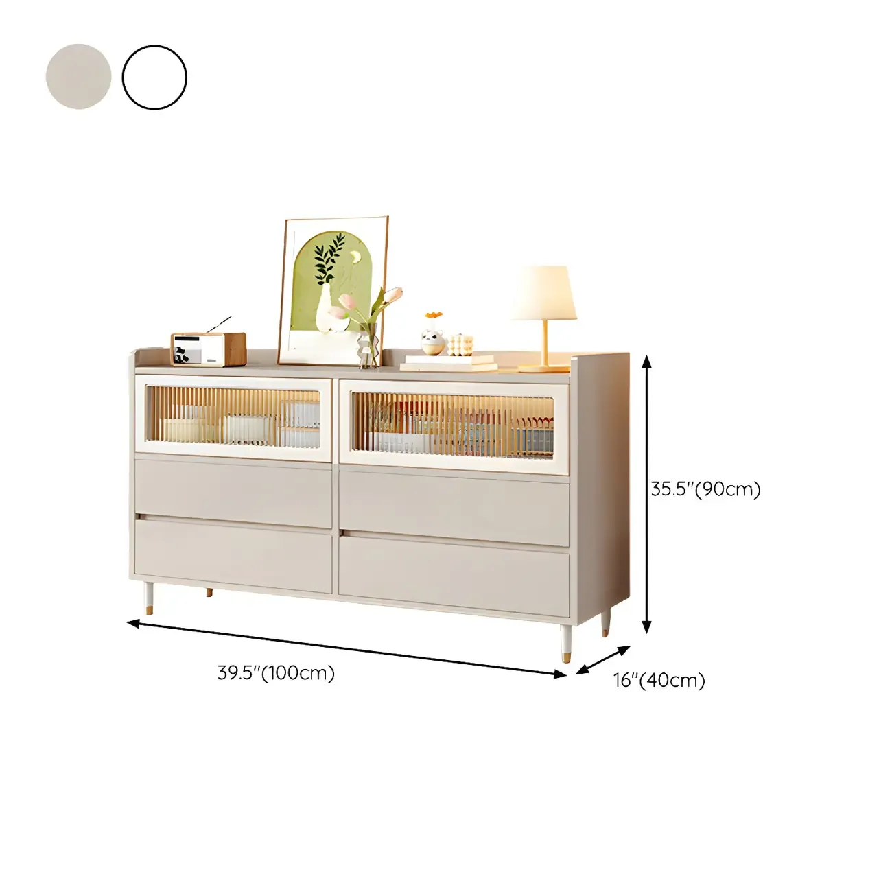 Elegant White Wooden Double Dresser with Cabinets & Drawers