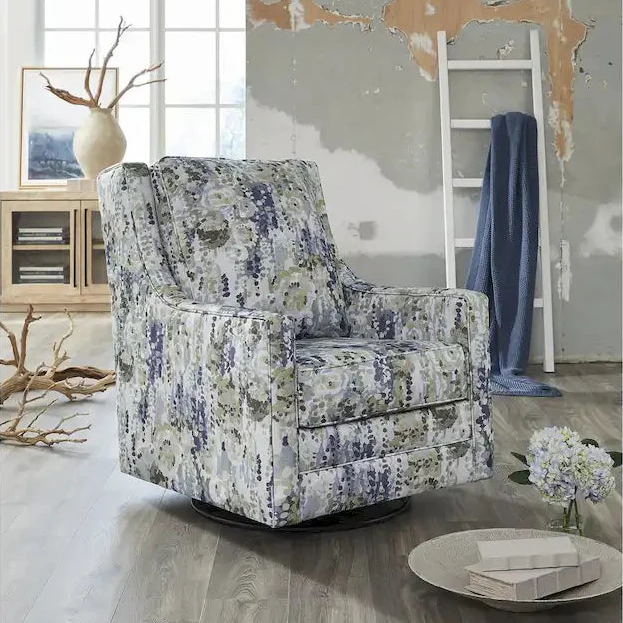 Gray / Green Floral Pattern Swivel Glider Accent Chair – Single