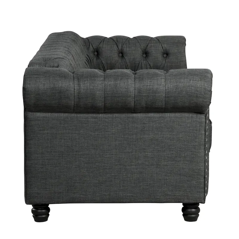 Linen Chesterfield Sofa with Button Tufted, Nailhead and Solid Wood Legs