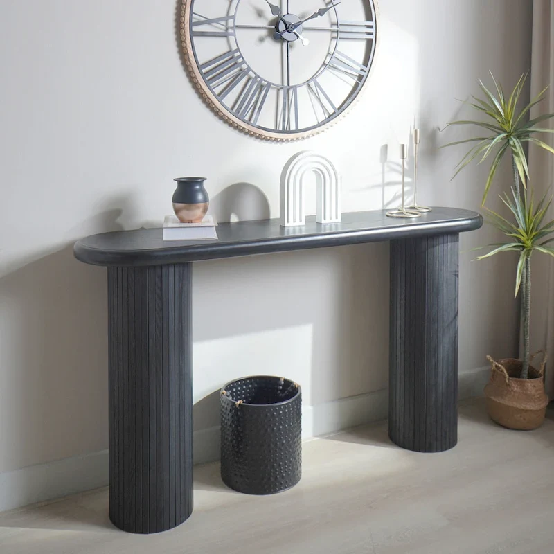 60 Wood Console Table with Ribbed Legs