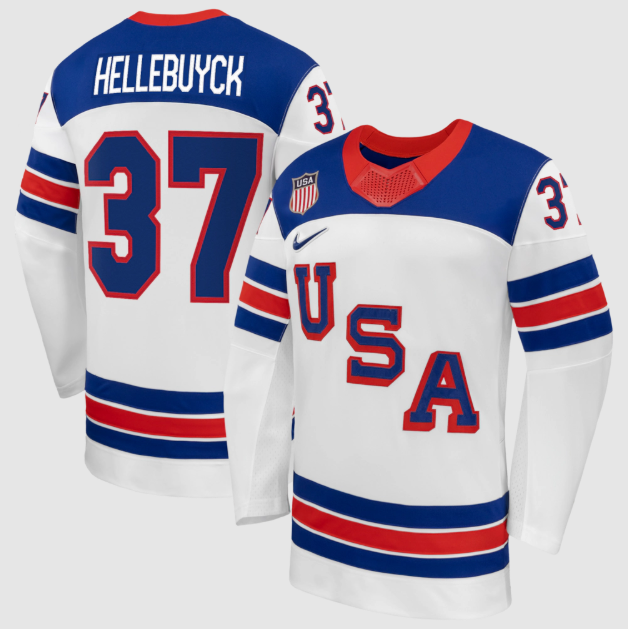 Connor Hellebuyck White US Hockey 2026 Away Jersey