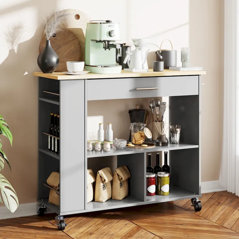 Futzca Kitchen Island on Wheels with Large Work Countertop