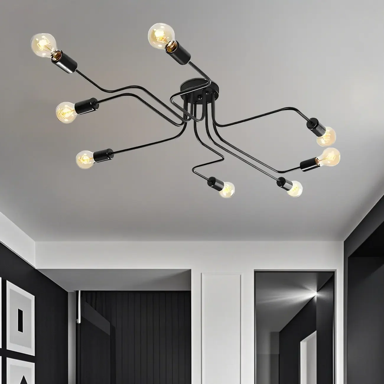 Industrial Branch Metal Semi Flush Ceiling Light