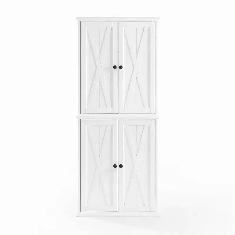 2pc Clifton Tall Pantry White - Crosley: Adjustable Shelves, Wood Veneer, Modern Farmhouse Style, 4 Doors, 72" Height