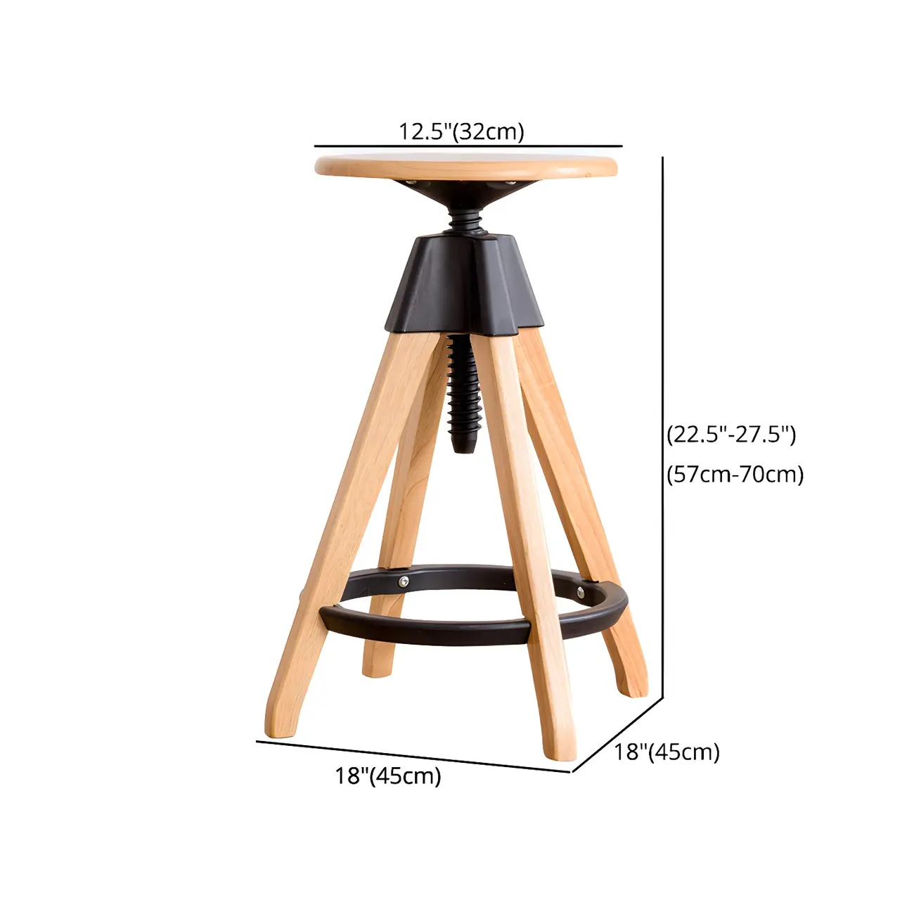 Adjustable Brown Wooden Swivel Backless Bar Stools