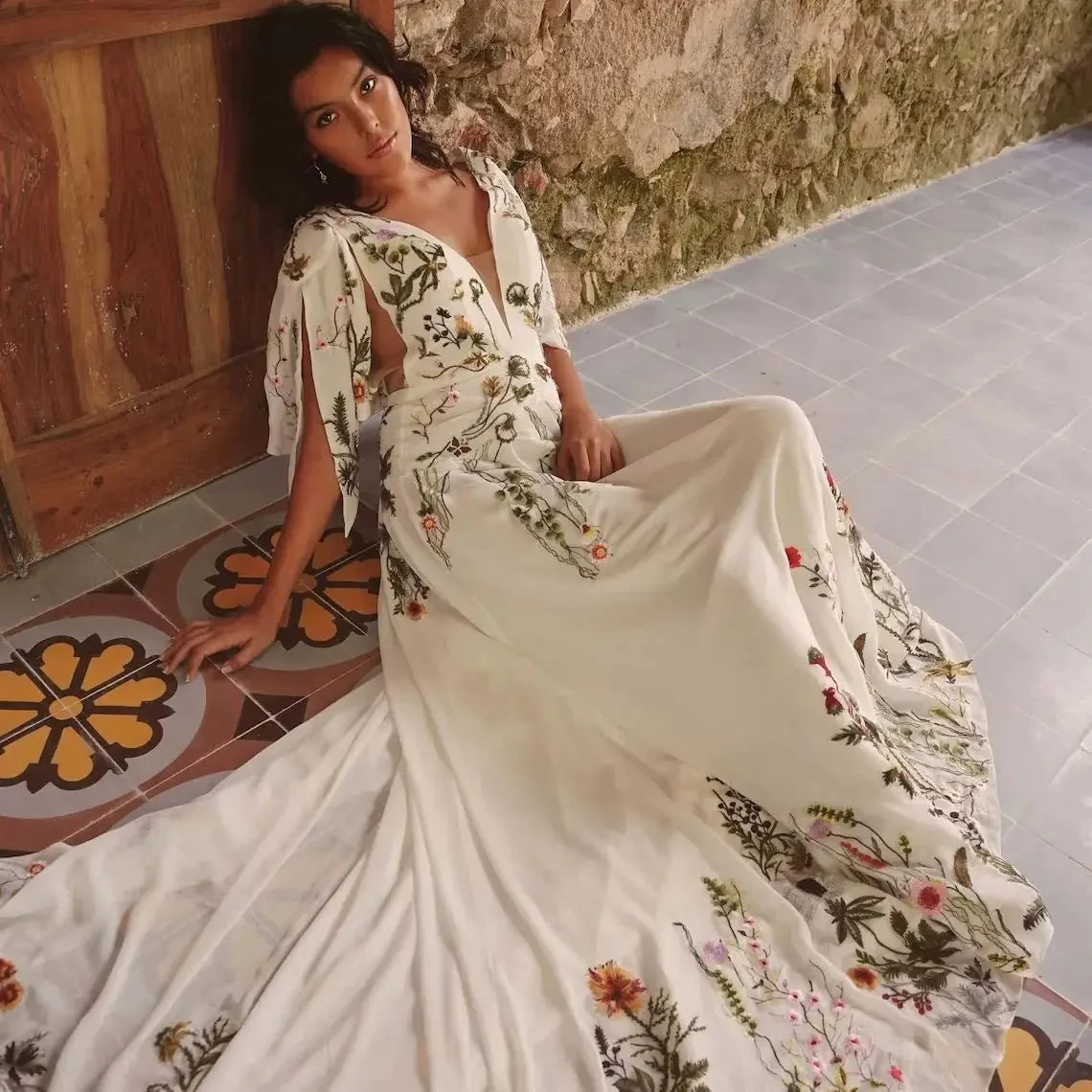 A-Line Flower Appliqued Majesty Wedding Dress