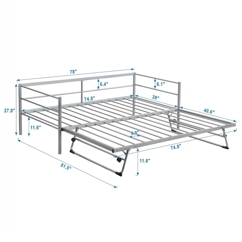 Metal Daybed with Adjustable Trundle, Pop Up Trundle