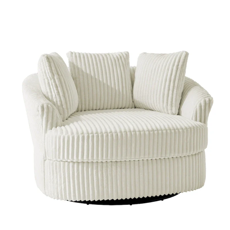 DREAMSIDEA Recessed Arm Slipcovered Swivel Barrel Chair