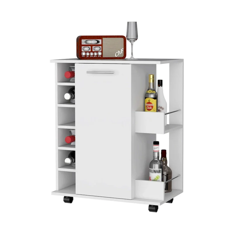 Woodland Bar Cart with Casters, Wine Rack and Open Shelf Black