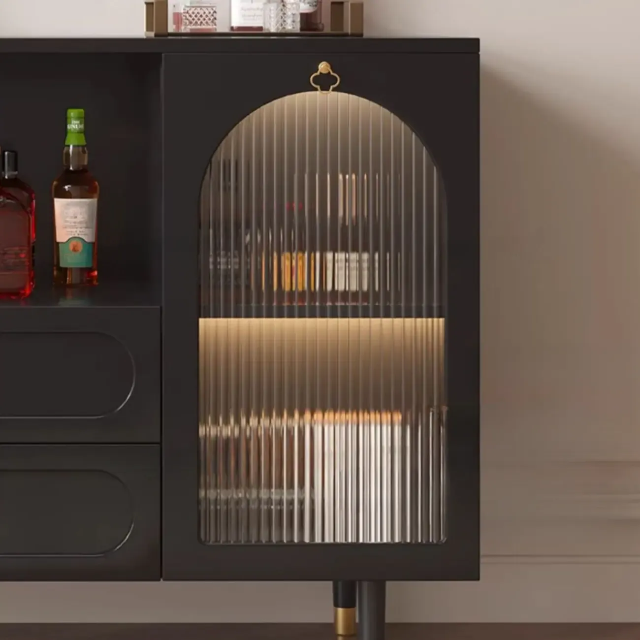 Glam Black Engineered Wood Sideboard with Drawers