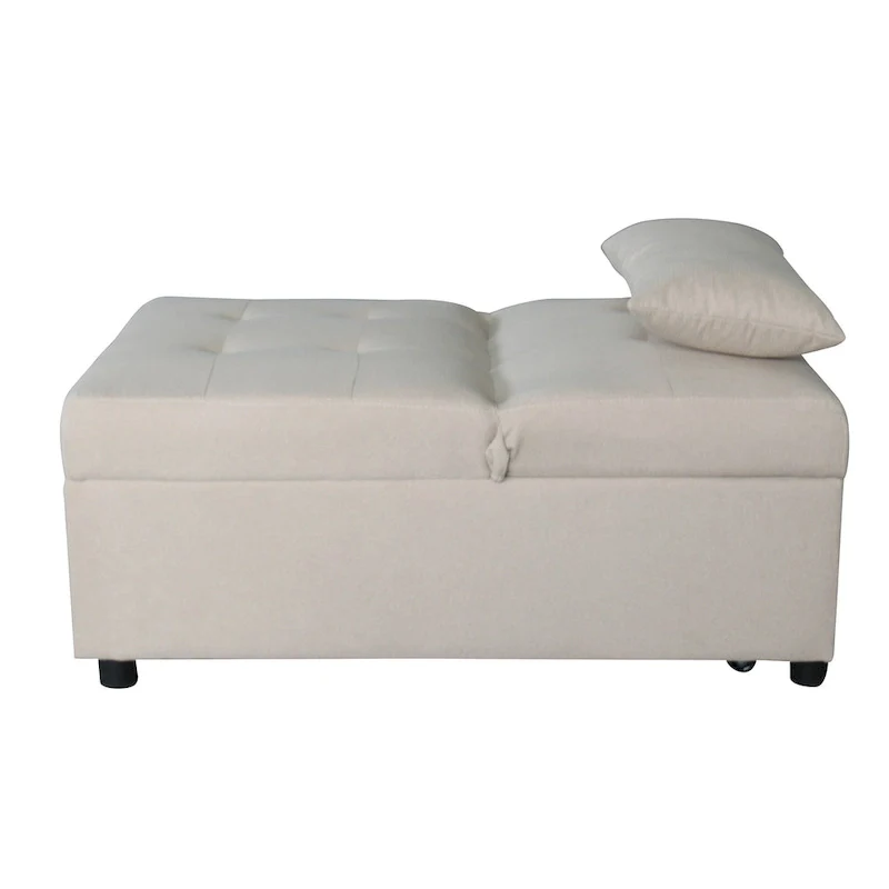 Beige Single Folding Ottoman Sofa Bed with Adjustable Back
