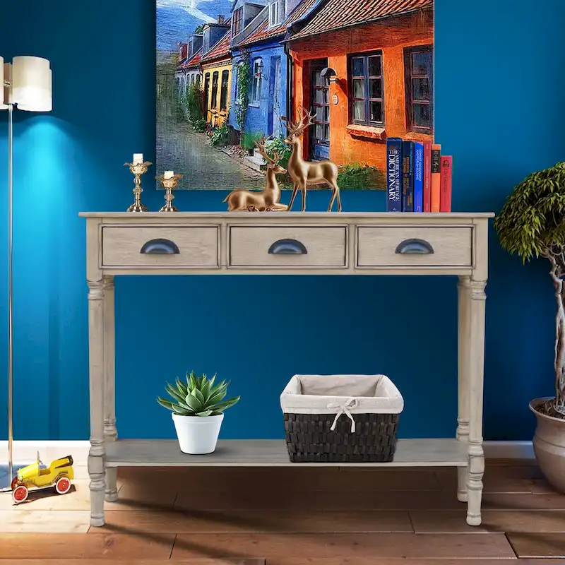 Wood 3-drawer Console Hallway Table