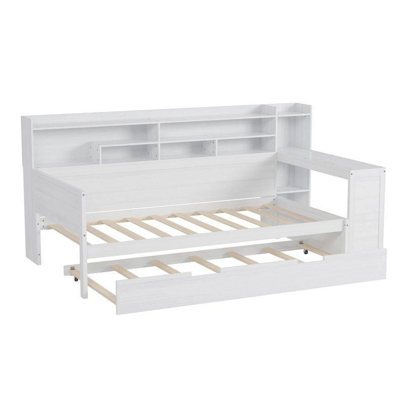 Twin Daybed with Shelves, Trundle & Desk