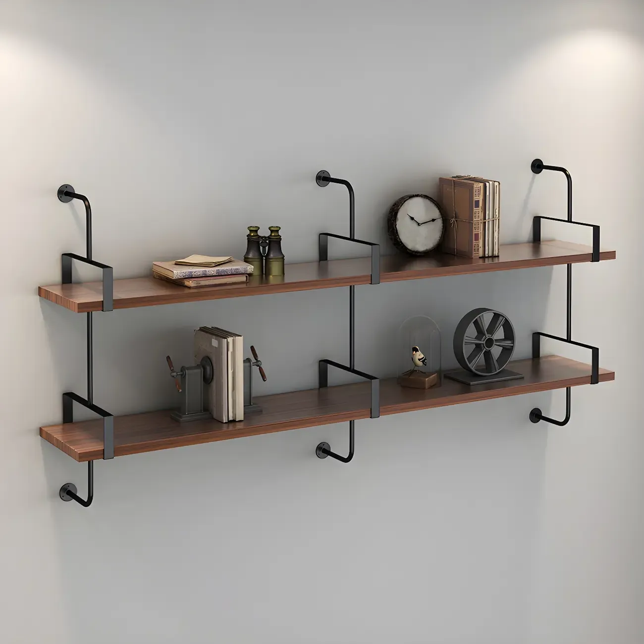 Industrial Wide 3-Tier Wooden Floating Bookcase