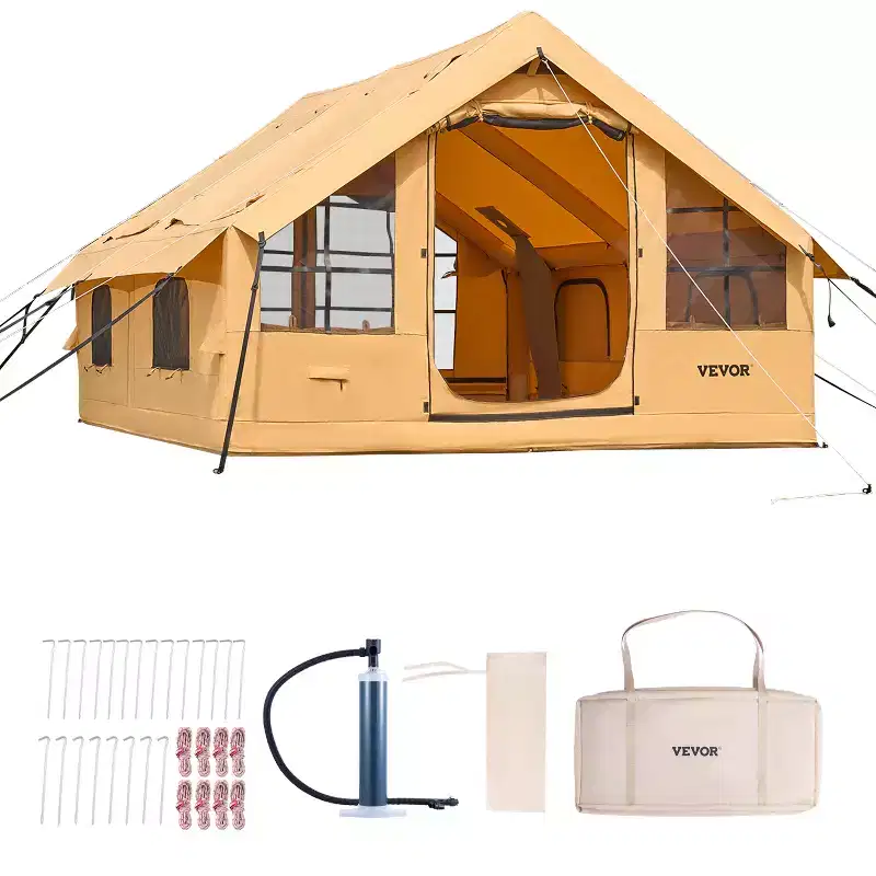 VEVOR Inflatable Tents for Camping, 5-8 Person Easy Setup Blow up Tent with Hand Pump, Luxury Glamping Tent with 2 Skylights, Canopy, Yellow