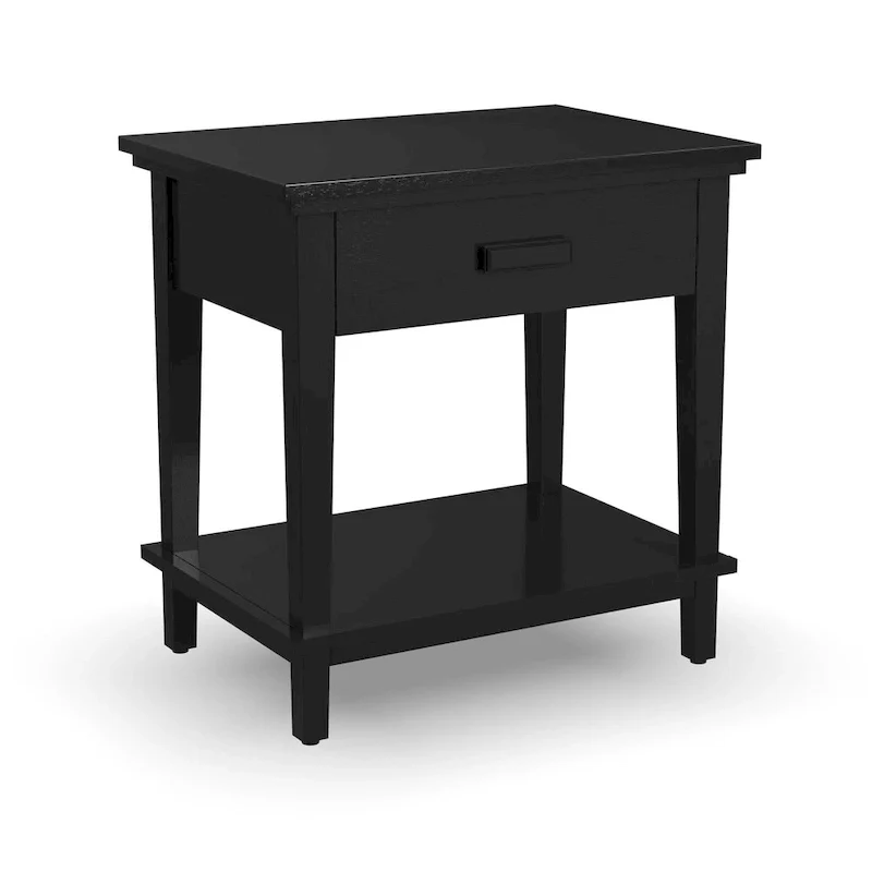 Oak Park Black Wood King Bed and Two Nightstands