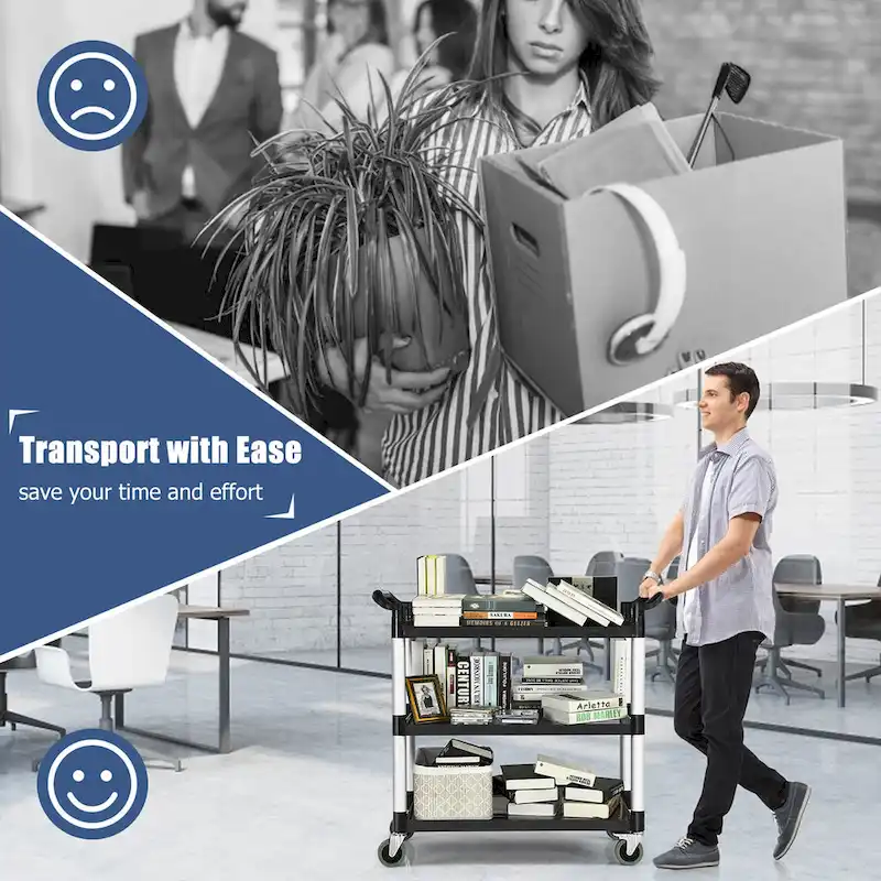 Costway 3-Shelf Utility Service Cart Aluminum Frame 490lbs Capacity w/