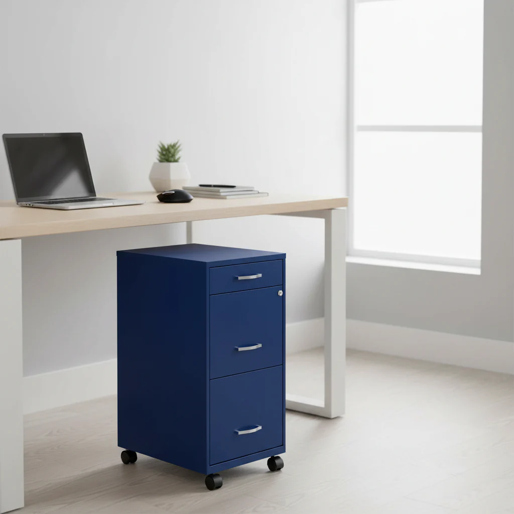 18 Deep 3 Drawer Mobile File Cabinet, Classic Blue