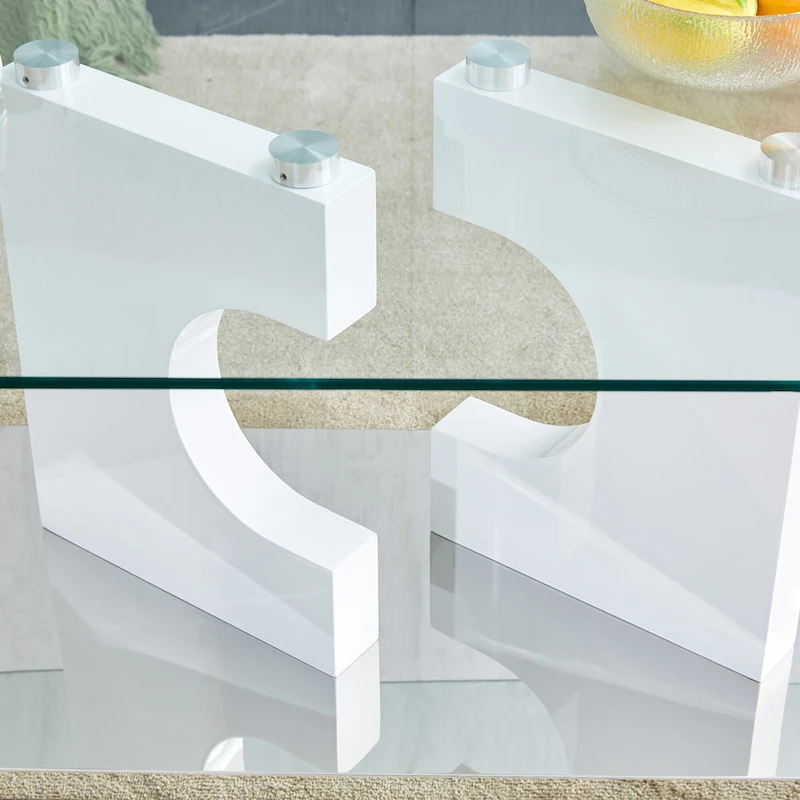 47.2 Modern Rectangular Coffee Table with Tempered Glass Tabletop and MDF Legs