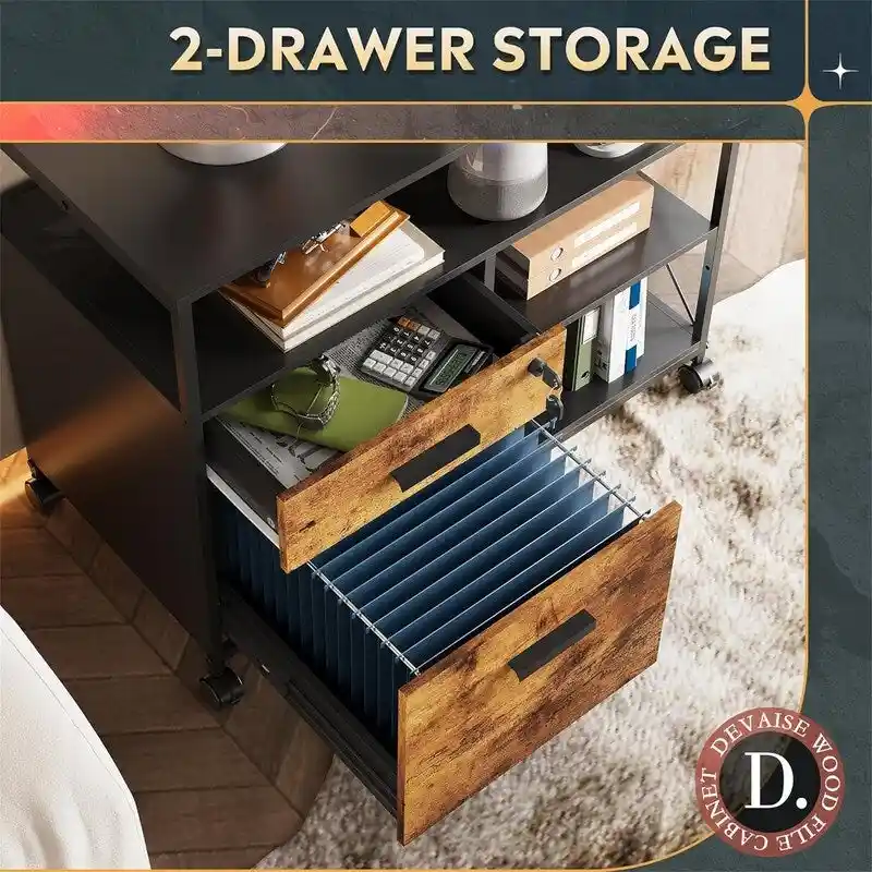 2 Drawer Locking File Cabinet with Charging Station - 15.7 D x 31.7 W x 26.1 H