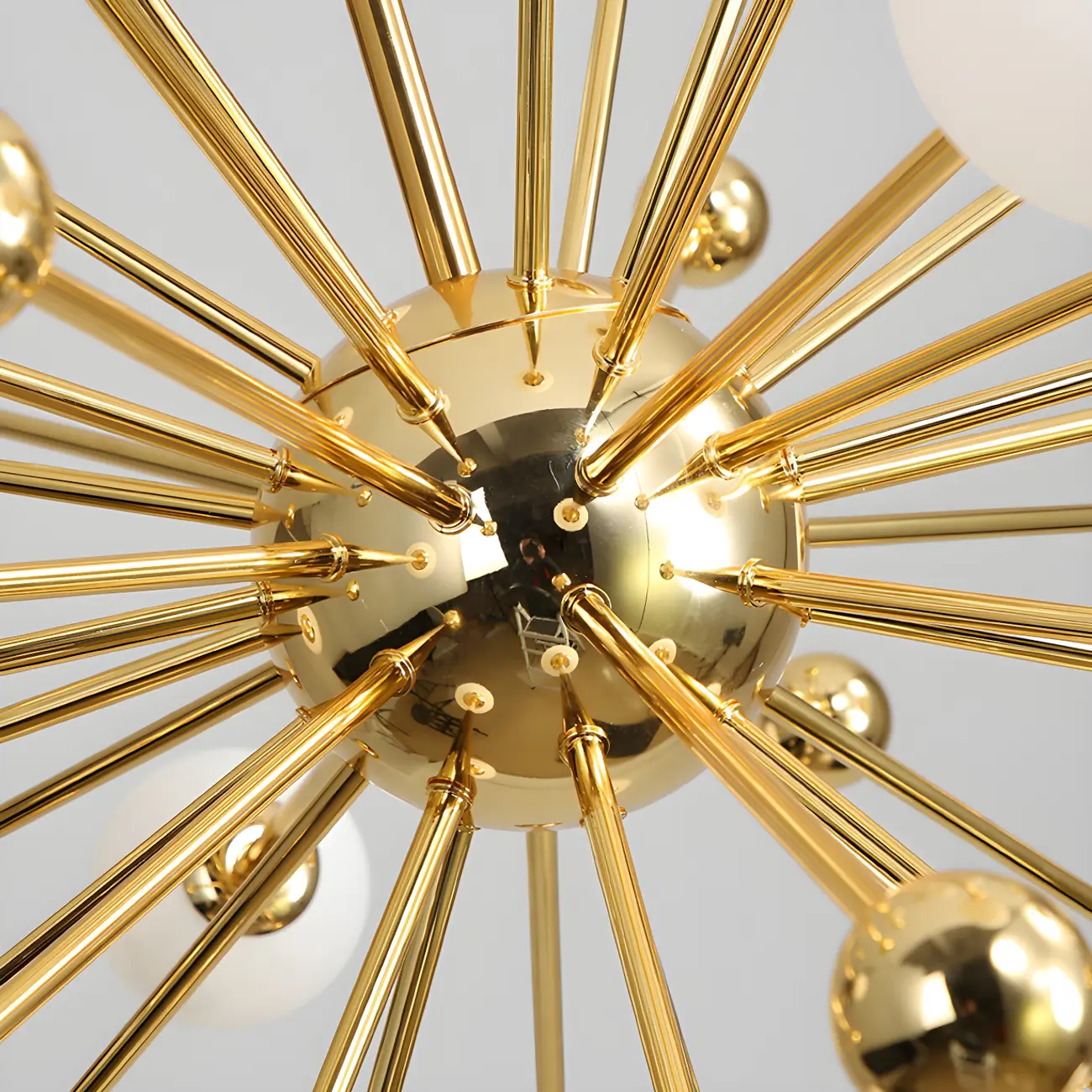 Modern Gold Sphere Sputnik Chandelier with White Glass Shade