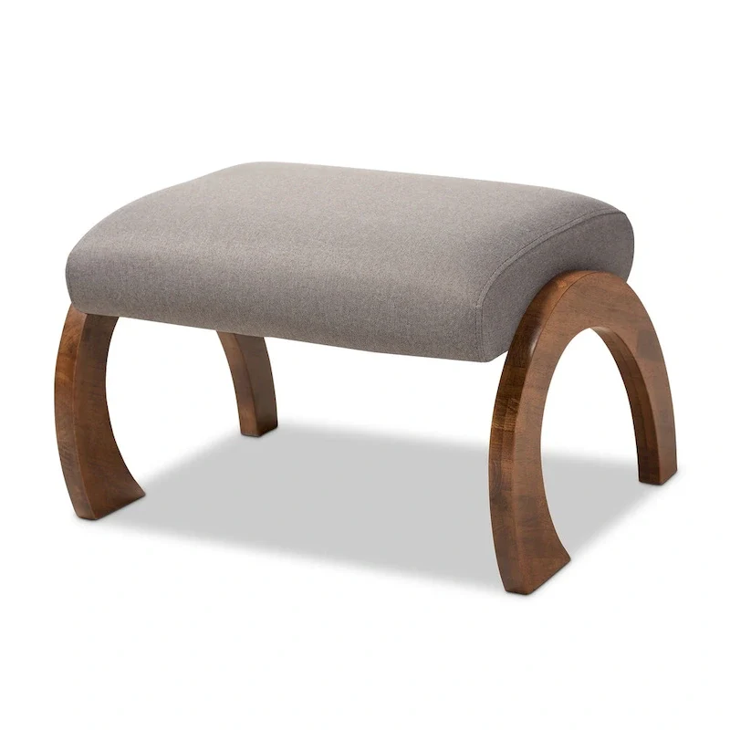 Contemporary Fabric Upholstered Ottoman with Arched Legs