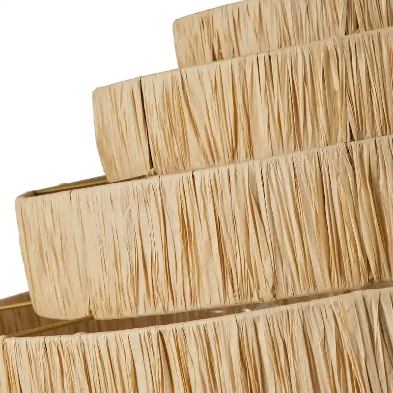 Farmhouse Gold Multi Tiers 5-Light Kitchen Island Pendant Light with Paper Woven Shade