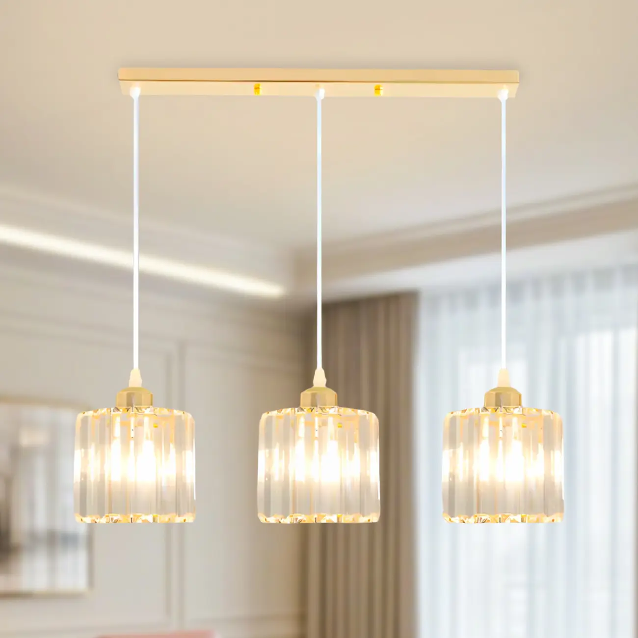 Geometric Gold Glass Pendant Light for Kitchen