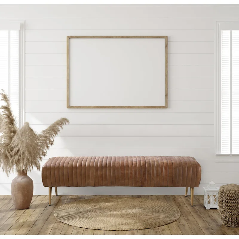 Modern Ribbed Leather Bench