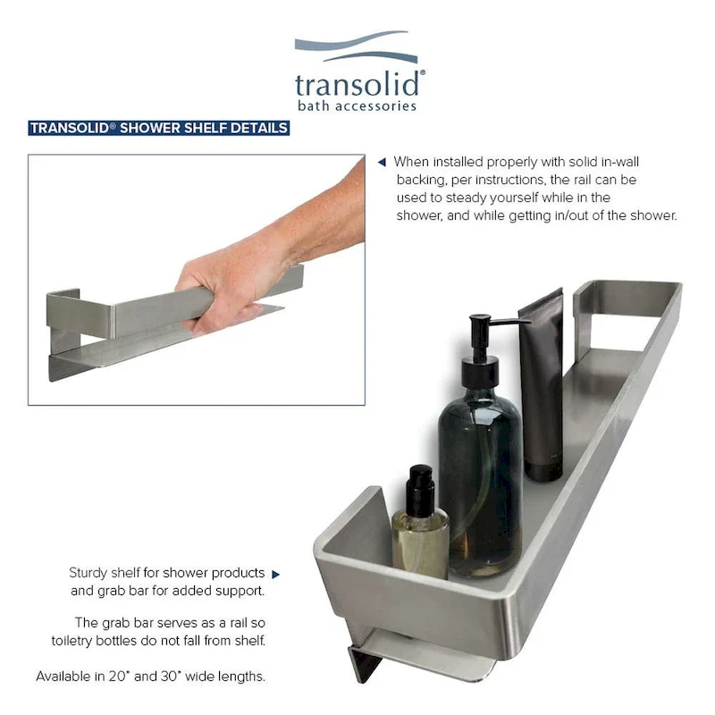 20-in Stainless Steel Grab Bar Shelf with Rail - Champagne Bronze / Polished Chrome / Brushed Stainless / Matte Black